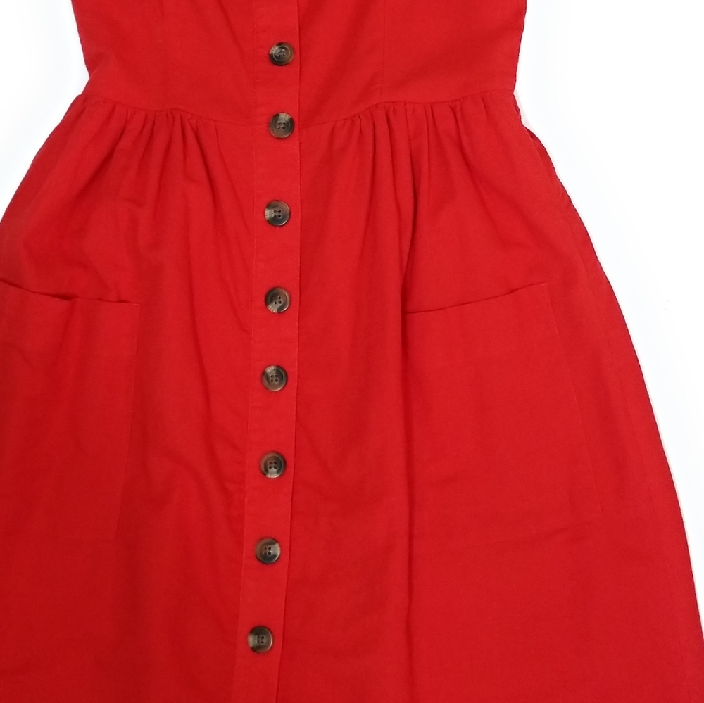 American Eagle Outfitters Red Button Front Midi Dress Womens Size XS - Picture 4 of 8